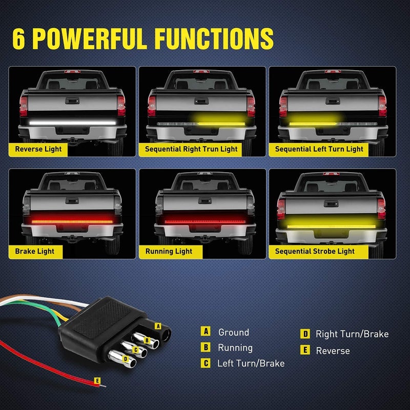 SOCAL-LED LIGHTING Triple Row LED Tailgate Light Bar 48 Inch LED Flexible Strip for Truck 5 Functions Red White Yellow Switchback, Sequential Turn Signal/Reverse/Brake/Tail Light Kit - Image 4